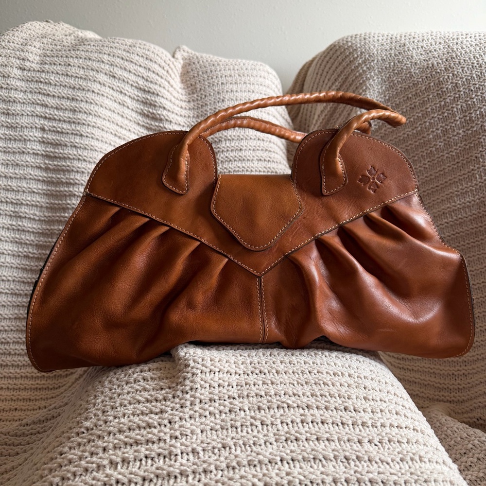 Patricia Nash Lionel Large Leather Satchel Cognac